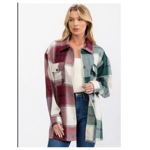 BiBi OVERSIZED BUTTON UP PLAID SHIRT SIZE LARGE NWOT